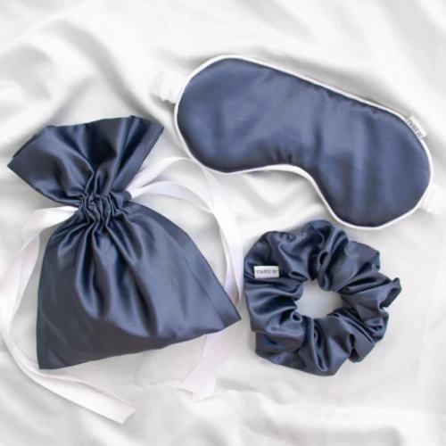 Σετ 3 Τεμαχίων Μάσκας Ύπνου, Scrunchie, Πουγκί σε μπλε χρώμα